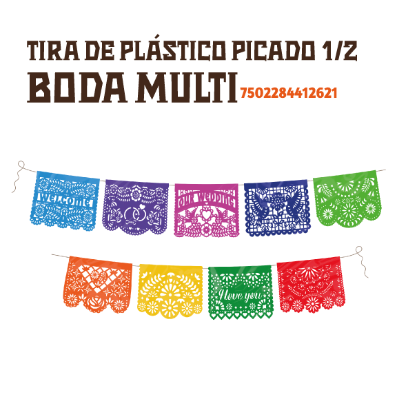 3 TIRAS PLASTICO PICADO 1/2 BODA MULTI