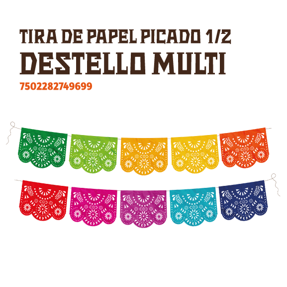 3 TIRAS PAPEL PICADO 1/2 DESTELLO MULTI