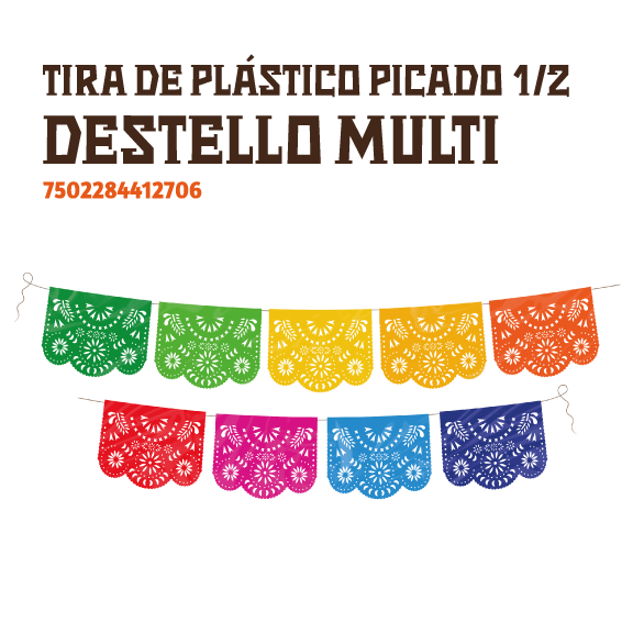3 TIRAS PLASTICO PICADO 1/2 DESTELLO MULTI