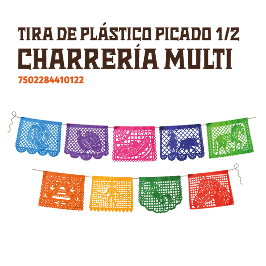 3 TIRAS PLASTICO PICADO 1/2 CHARRERIA MULTI