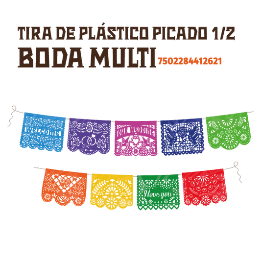 3 TIRAS PLASTICO PICADO 1/2 BODA MULTI