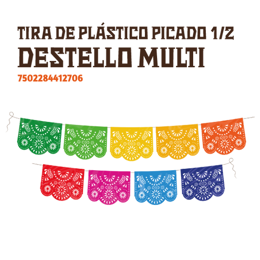 3 TIRAS PLASTICO PICADO 1/2 DESTELLO MULTI