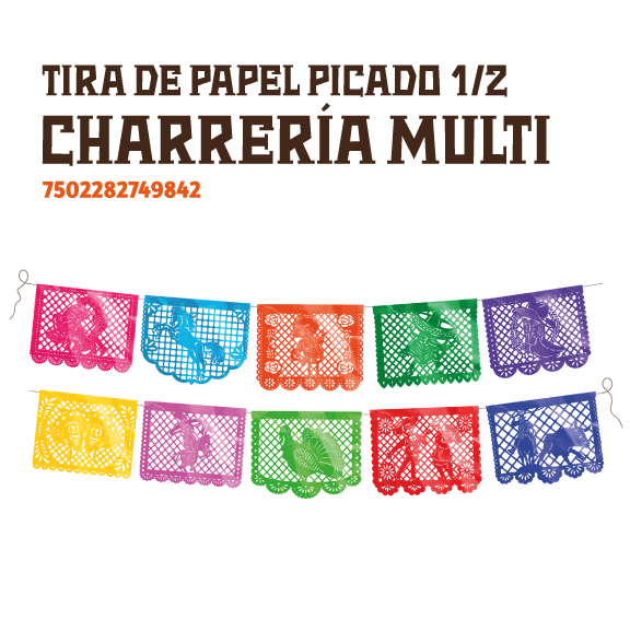 3 TIRAS PAPEL PICADO 1/2 CHARRERIA MULTI