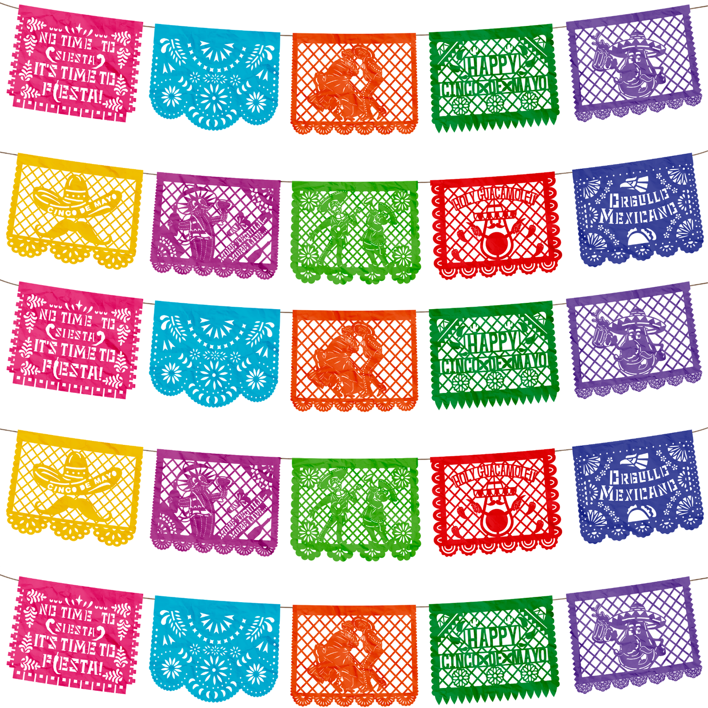 TIRA DE PAPEL PICADO 1/2 5 DE MAYO MULTICOLOR