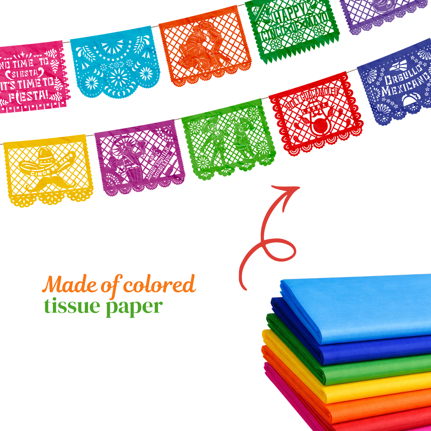 TIRA DE PAPEL PICADO 1/2 5 DE MAYO MULTICOLOR