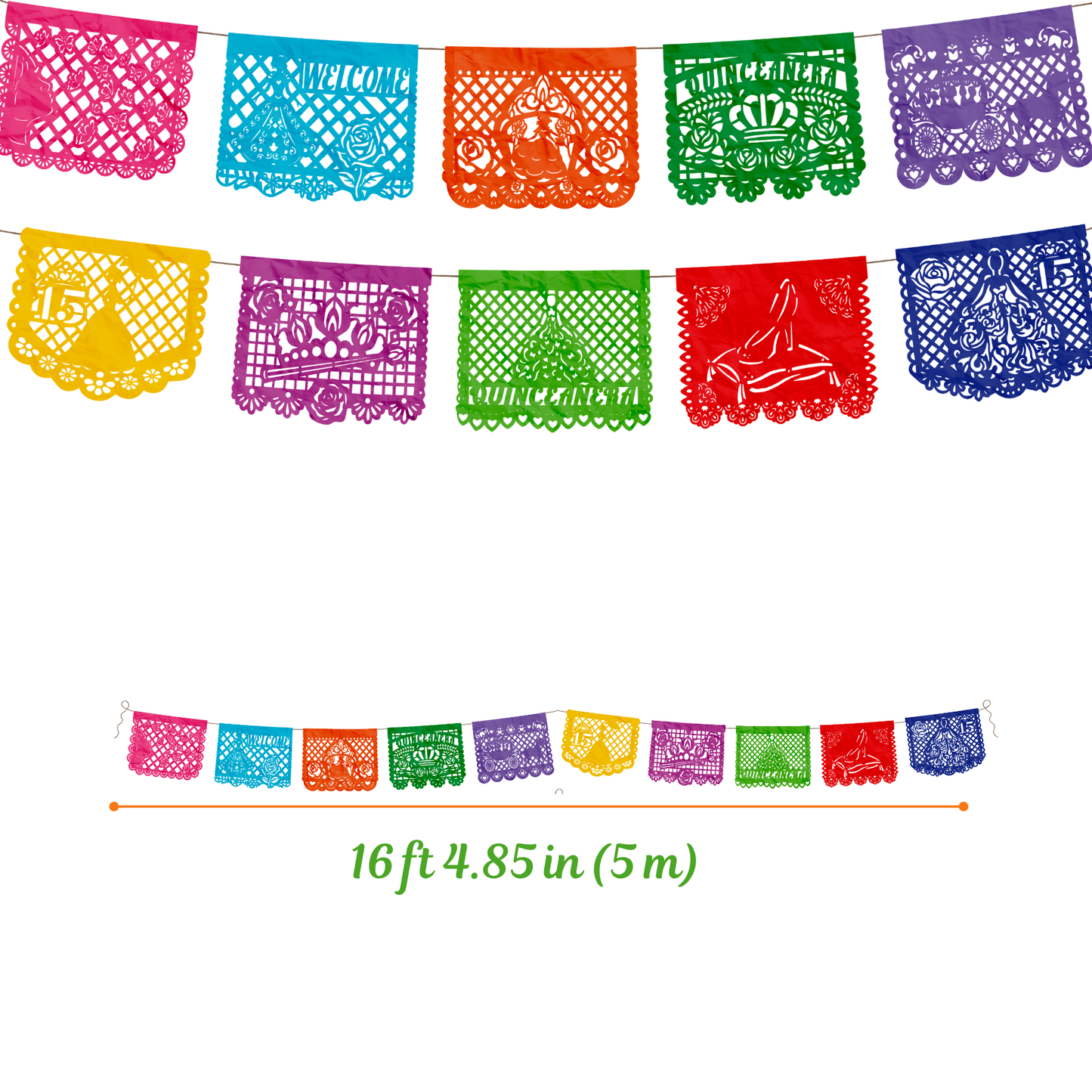 TIRAS DE PAPEL PICADO 1/2 15 AÑOS MULTI